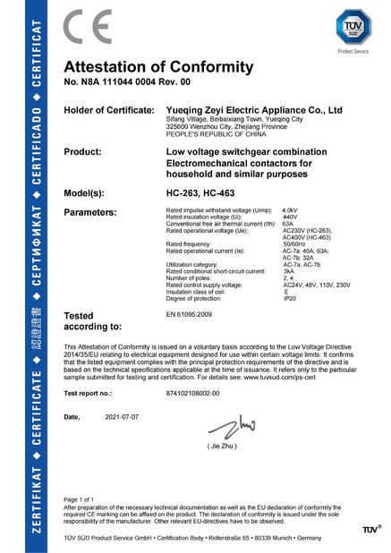China YueQing ZEYI Electrical Co., Ltd. zertifizierungen